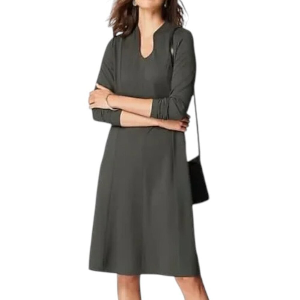 J. Jill Wearever Double Face Jersey Grey Lead Long Sleeve Dress